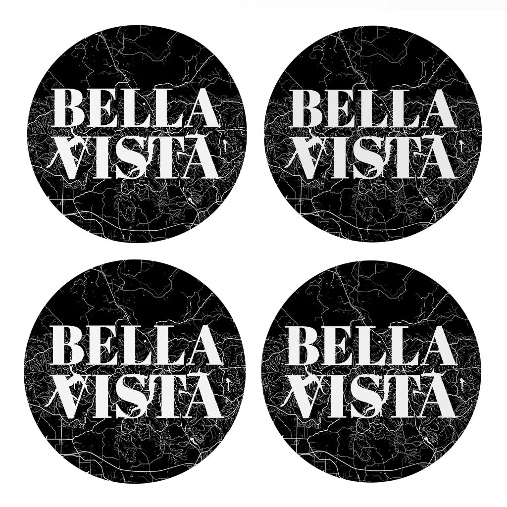 Minimalist B&W Arkansas Bella Vista Map | Absorbent Coasters | Set of 4 | Min 2