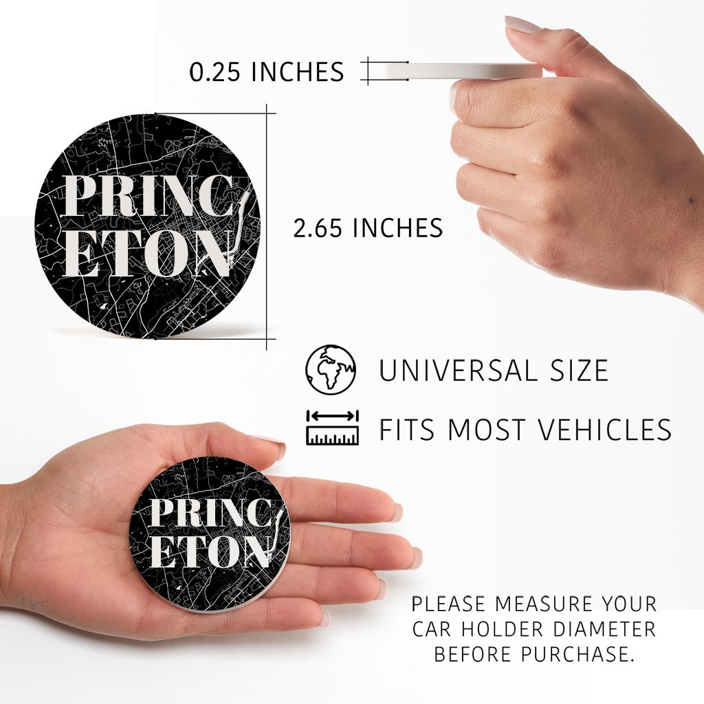 Minimalistic B&W New Jersey Princeton Map | Absorbent Car Coasters | Set of 2 | Min 4