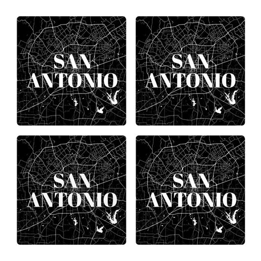 Minimalistic B&W Texas San Antonio Map | Absorbent Coasters | Set of 4 | Min 2