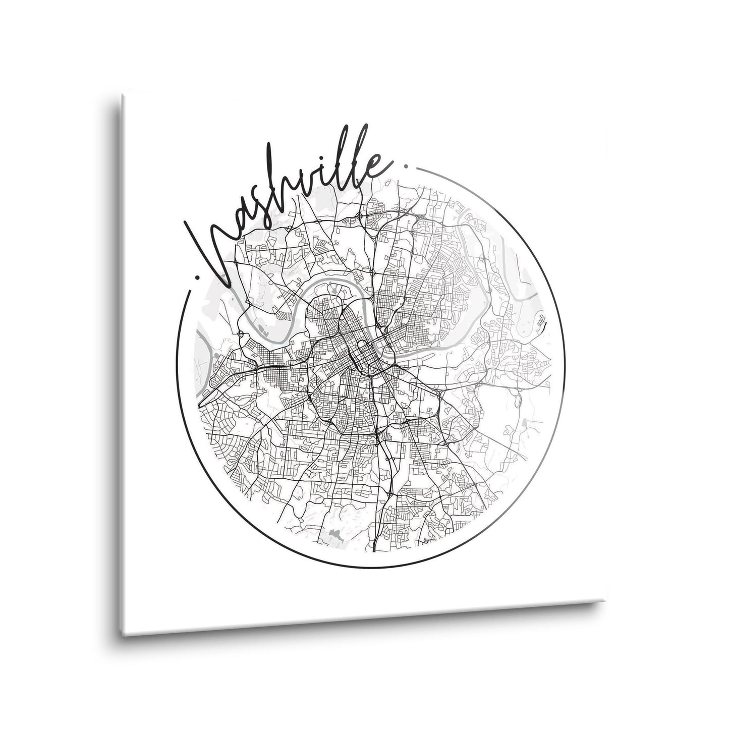Minimalist B&W Tennessee Nashville Circle Map | Hi-Def Glass Art | Eaches | Min 1