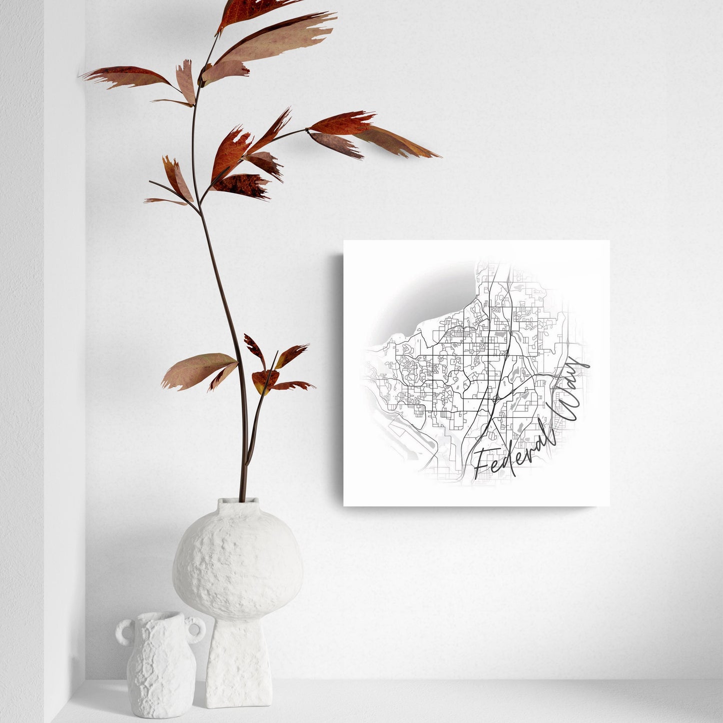 Minimalistic B&W Washington Federal Way Circle Map | Hi-Def Glass Art | Eaches | Min 2