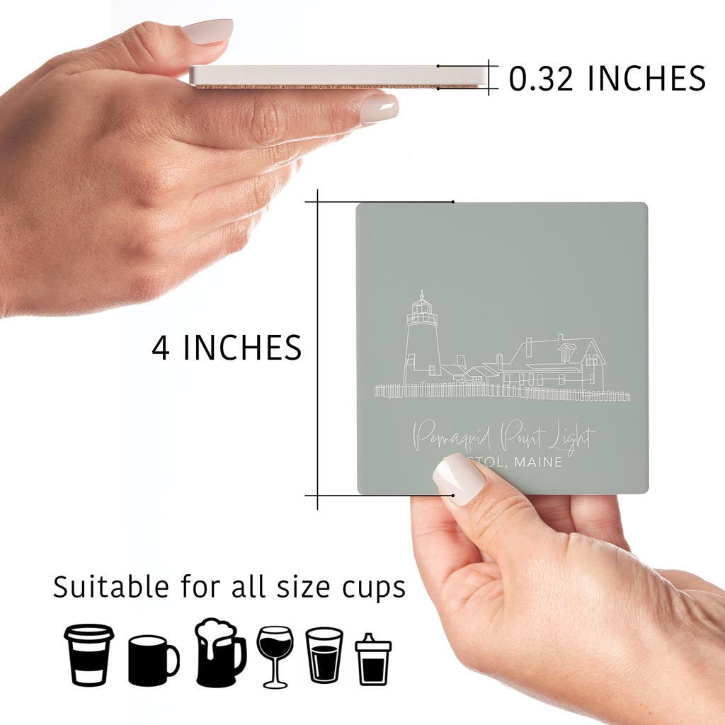 Pemaquid Point Light Muted Coastal | Absorbent Coasters | Set of 4 | Min 2