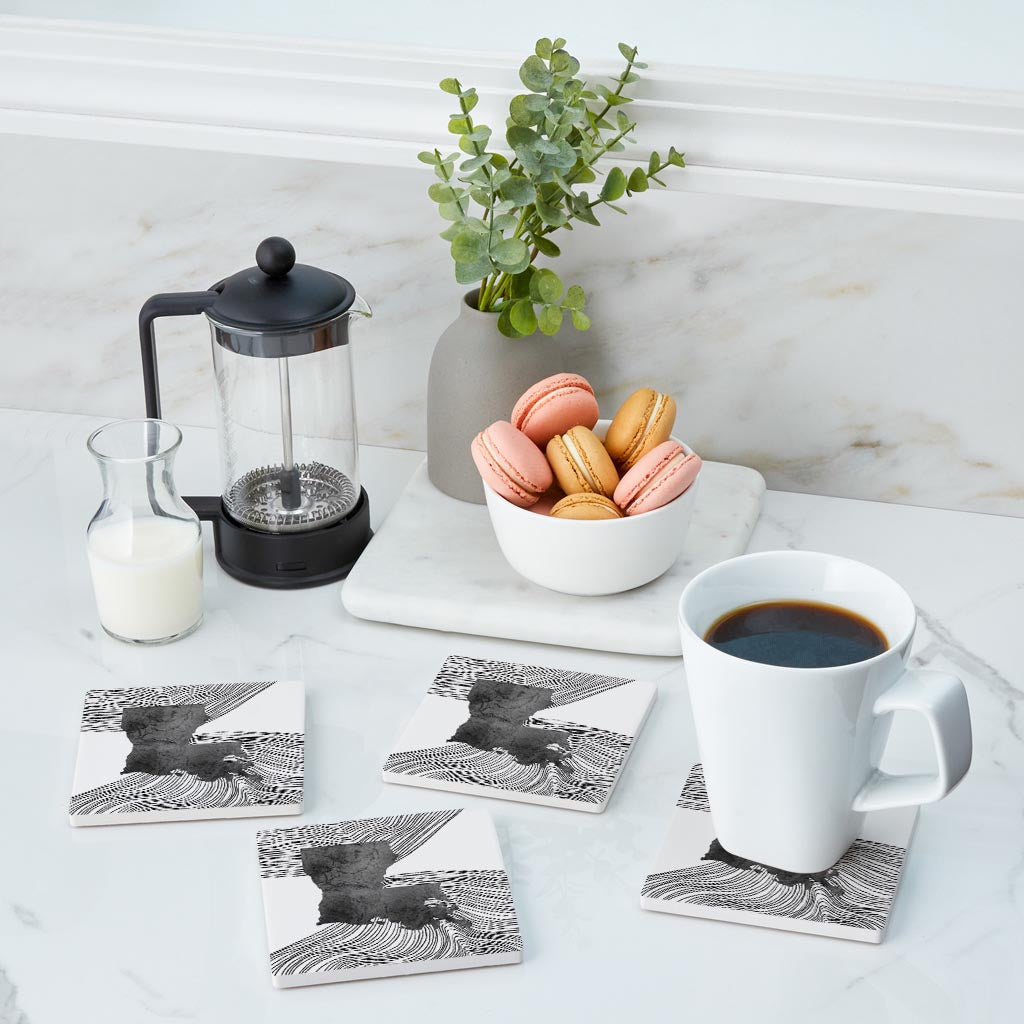 Modern Louisiana State Shape With Fluid Lines | Absorbent Coasters | Set of 4 | Min 2