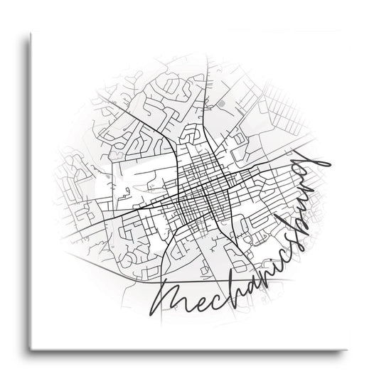 Minimalistic B&W Pennsylvania Mechanicsburg Circle Map | Hi-Def Glass Art | Eaches | Min 1