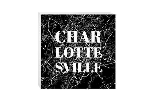 Minimalistic B&W Virginia Charlottesville Map | Wood Block | Eaches | Min 2