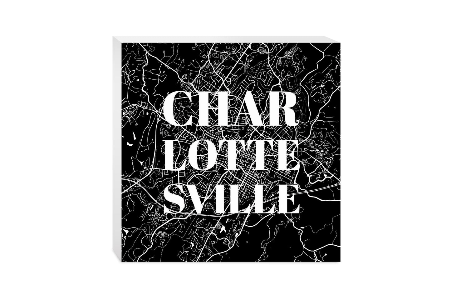 Minimalistic B&W Virginia Charlottesville Map | Wood Block | Eaches | Min 2