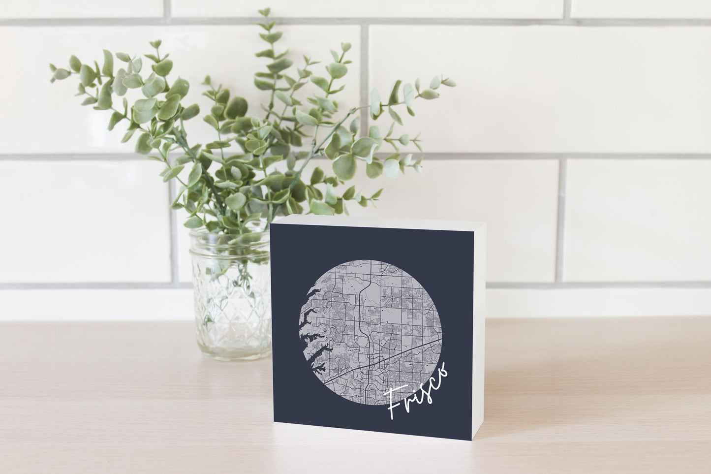 Modern Minimalist Texas Colors Frisco Circle Map | Wood Block | Eaches | Min 4