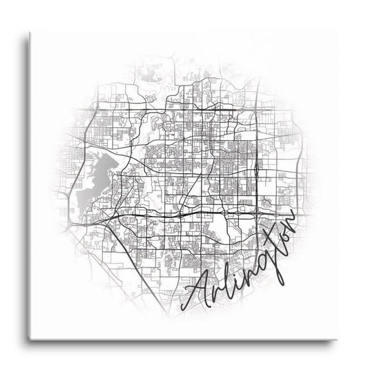 Minimalistic B&W Texas Arlington Circle Map | Hi-Def Glass Art | Eaches | Min 1