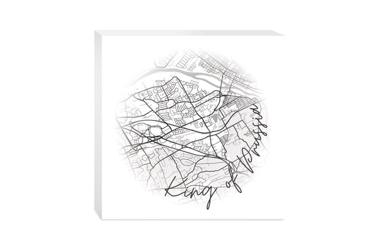 Minimalistic B&W Pennsylvania King Of Prussia Circle Map | Wood Block | Eaches | Min 2