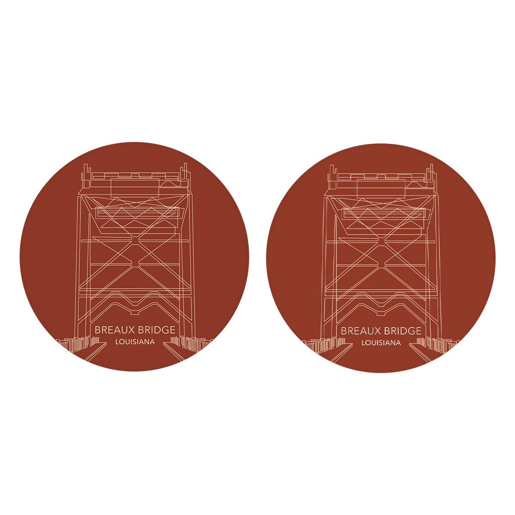 Modern Minimalist Louisiana Breaux Bridge Drawing | Absorbent Car Coasters | Set of 2 | Min 4
