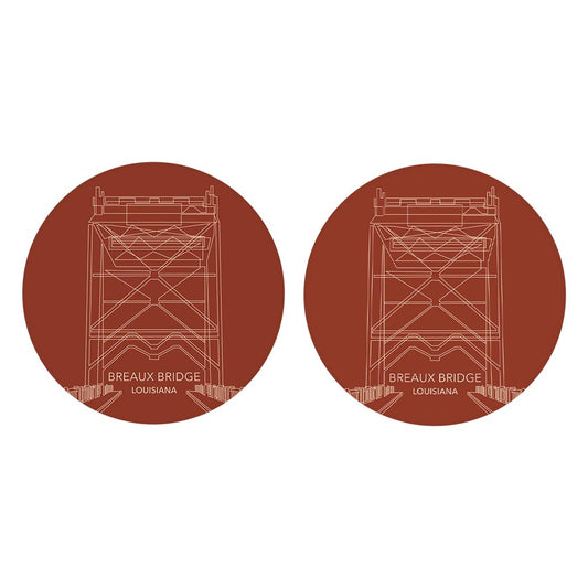 Modern Minimalist Louisiana Breaux Bridge Drawing | Absorbent Car Coasters | Set of 2 | Min 4