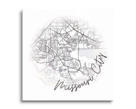 Minimalistic B&W Texas Missouri City Circle Map | Hi-Def Glass Art | Eaches | Min 2