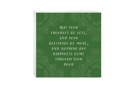 Dark Green Shamrock Irish Blessings Poem | Wood Block | Eaches | Min 2