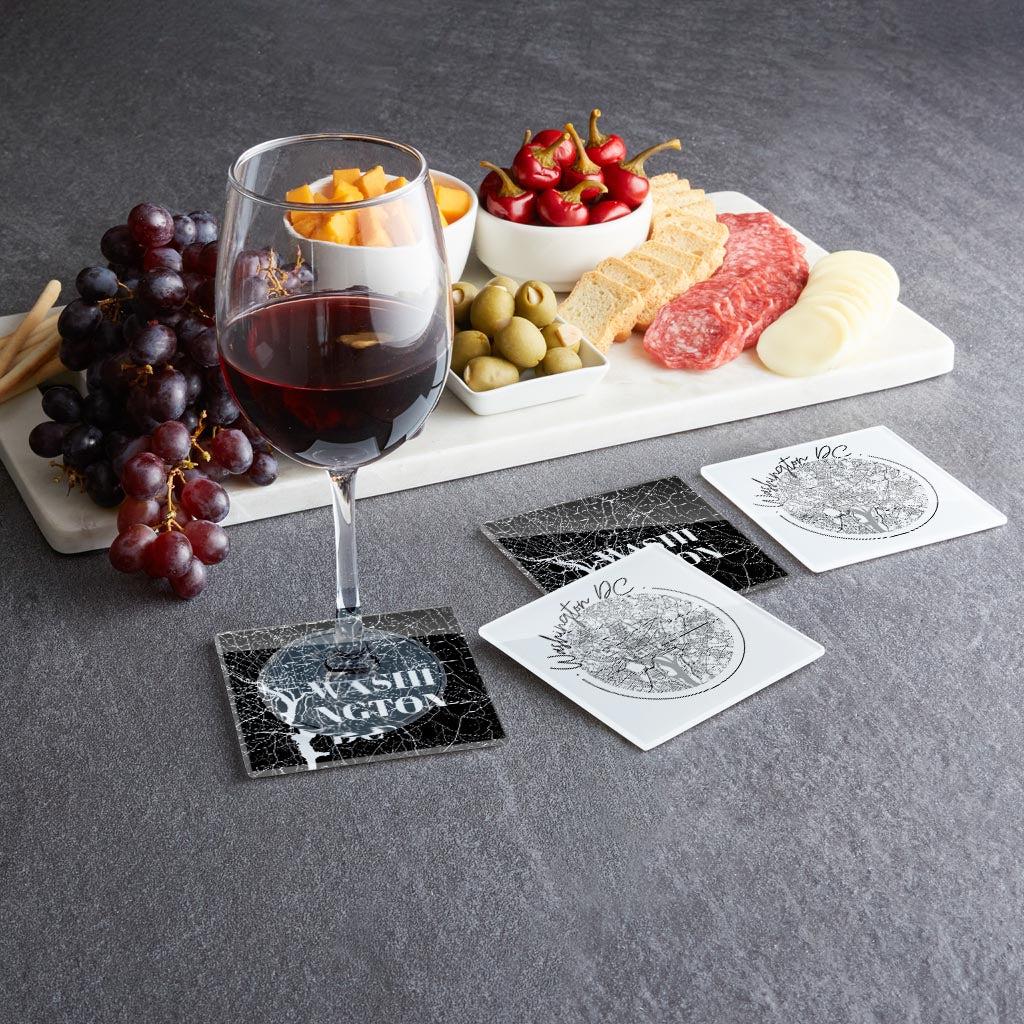 Minimalistic B&W Washington Dc Maps| Hi-Def Glass Coasters | Set of 4 | Min 2
