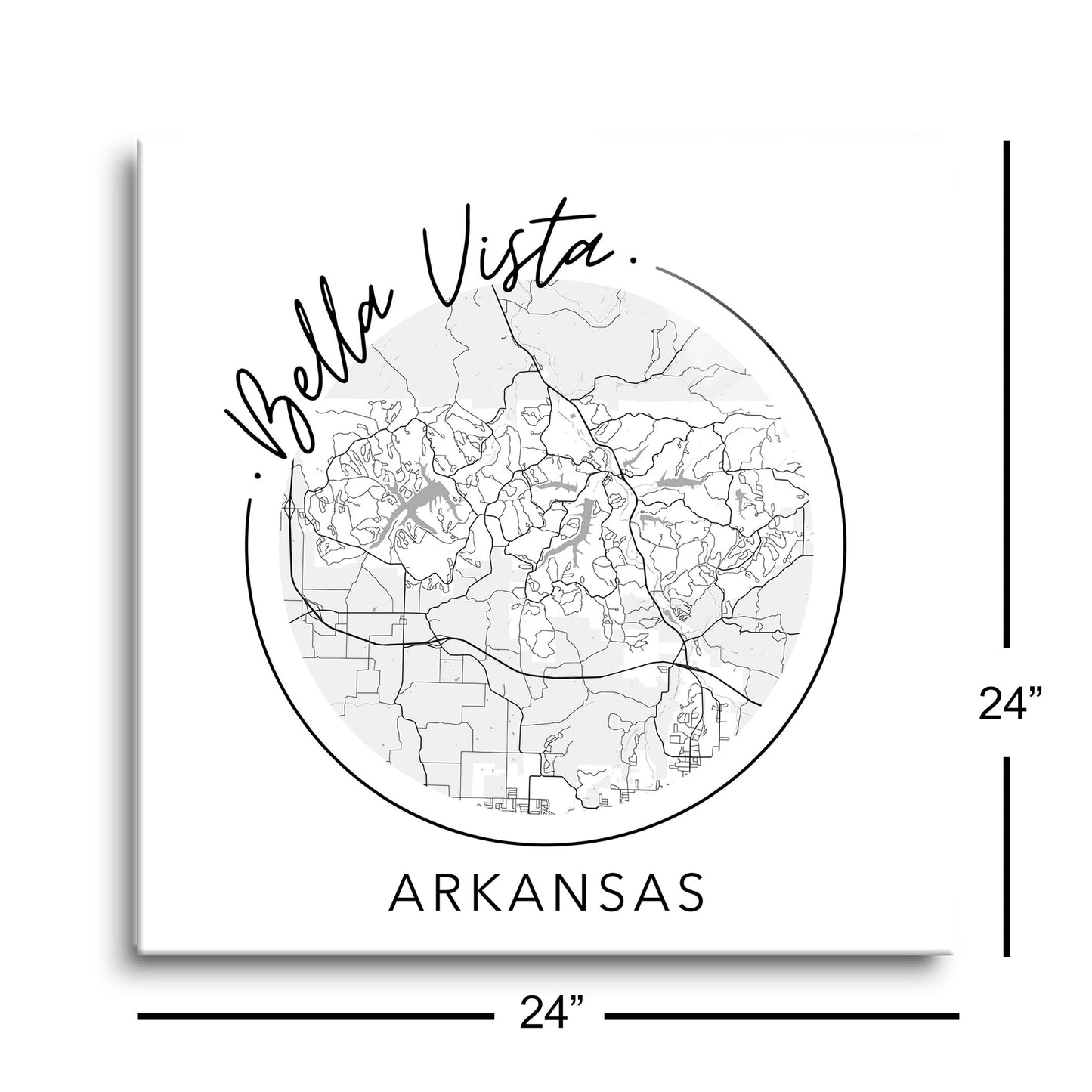 Minimalist B&W Arkansas Bella Vista Circle Map State| Hi-Def Glass Art | Eaches | Min 1