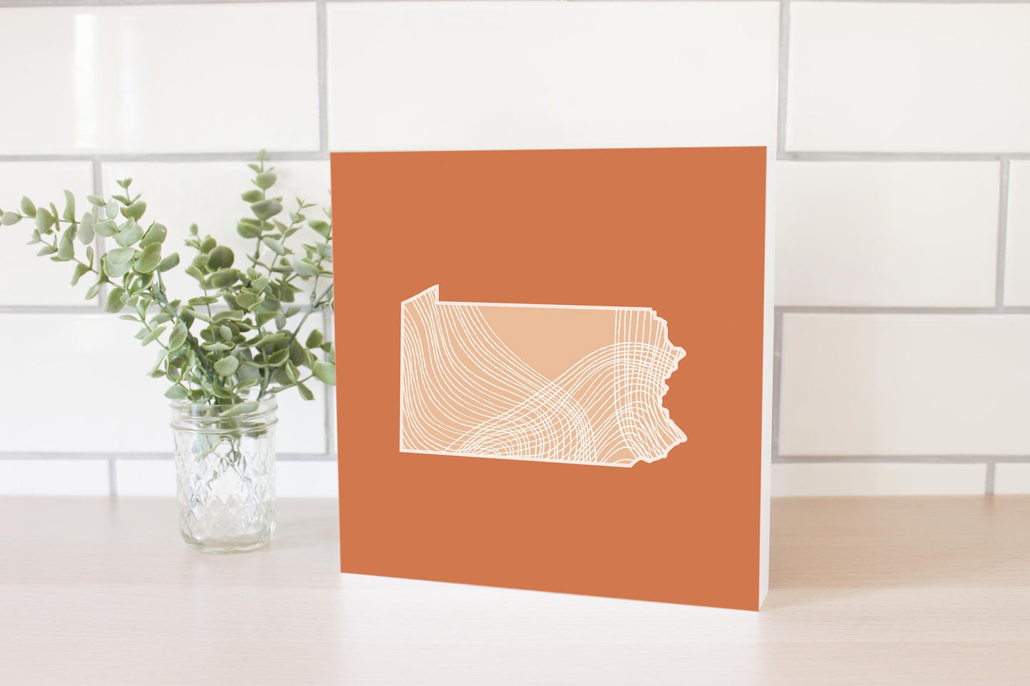 Modern Minimalist Pennsylvania State Lines Light | Wood Block | Eaches | Min 2