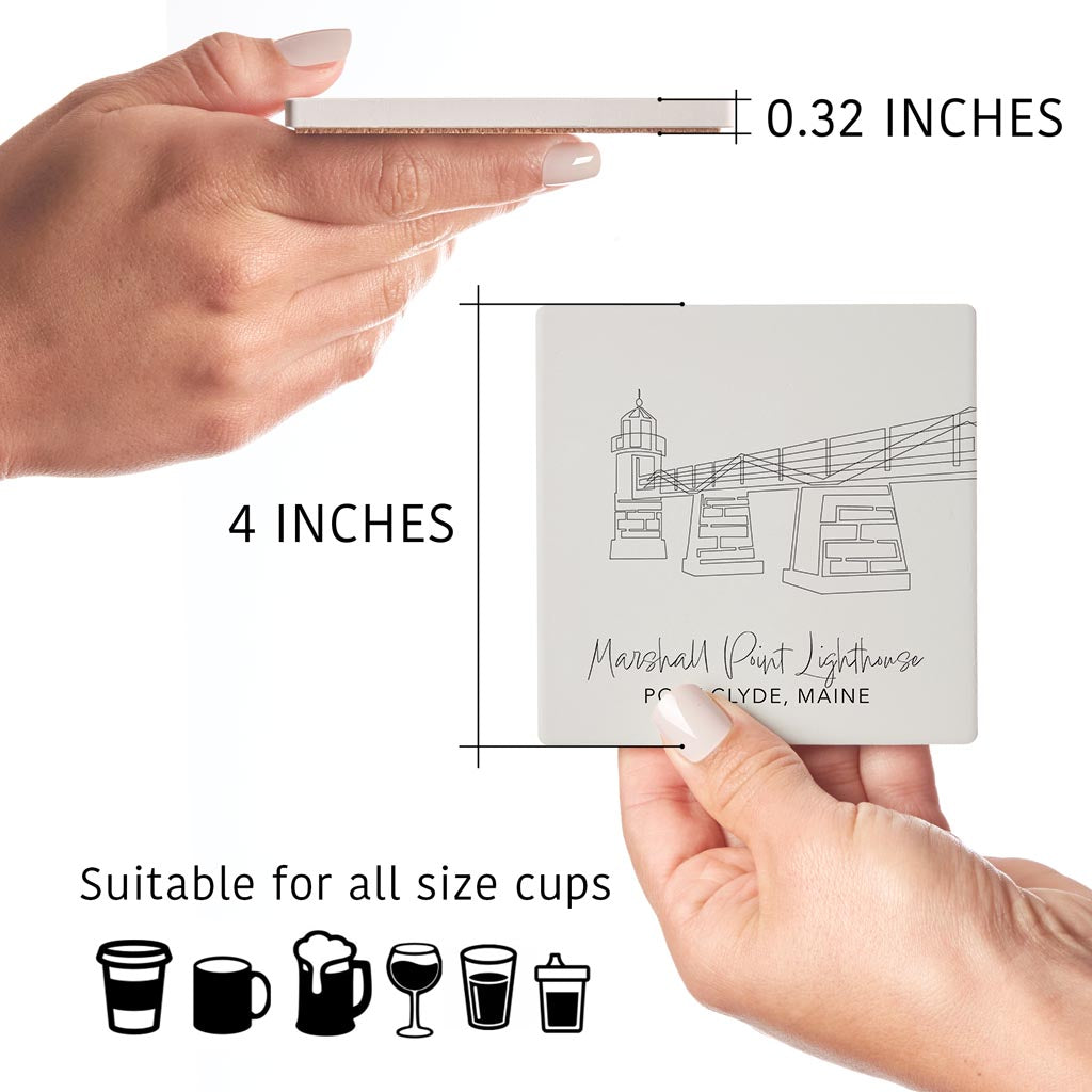 New England Lighthouses Muted Coastal | Absorbent Coasters | Set of 4 | Min 2