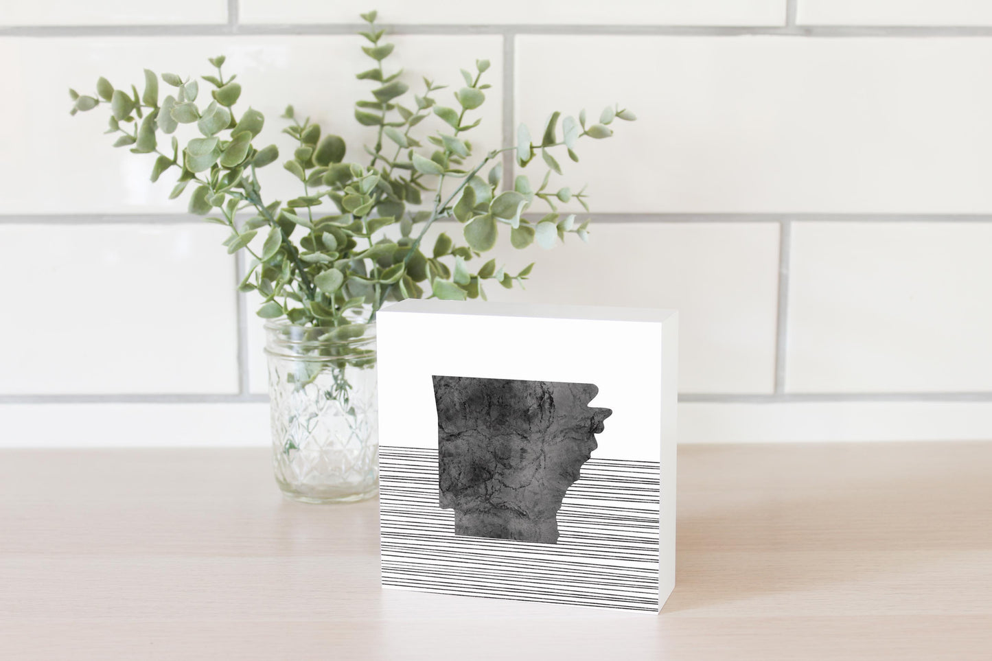 B&W Minimalist Arkansas Lines | Wood Block | Eaches | Min 4