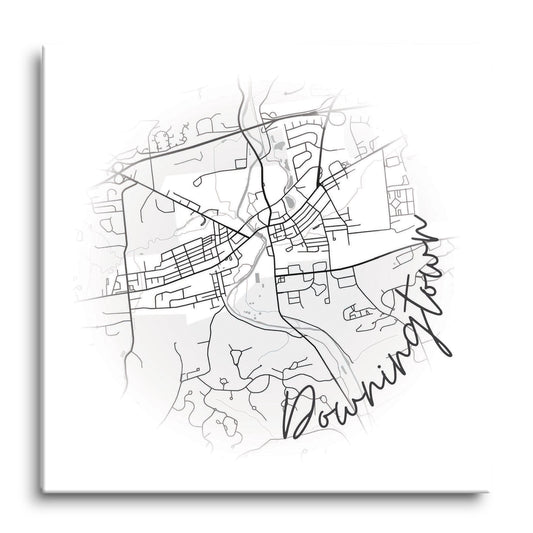 Minimalistic B&W Pennsylvania Downingtown Circle Map | Hi-Def Glass Art | Eaches | Min 1