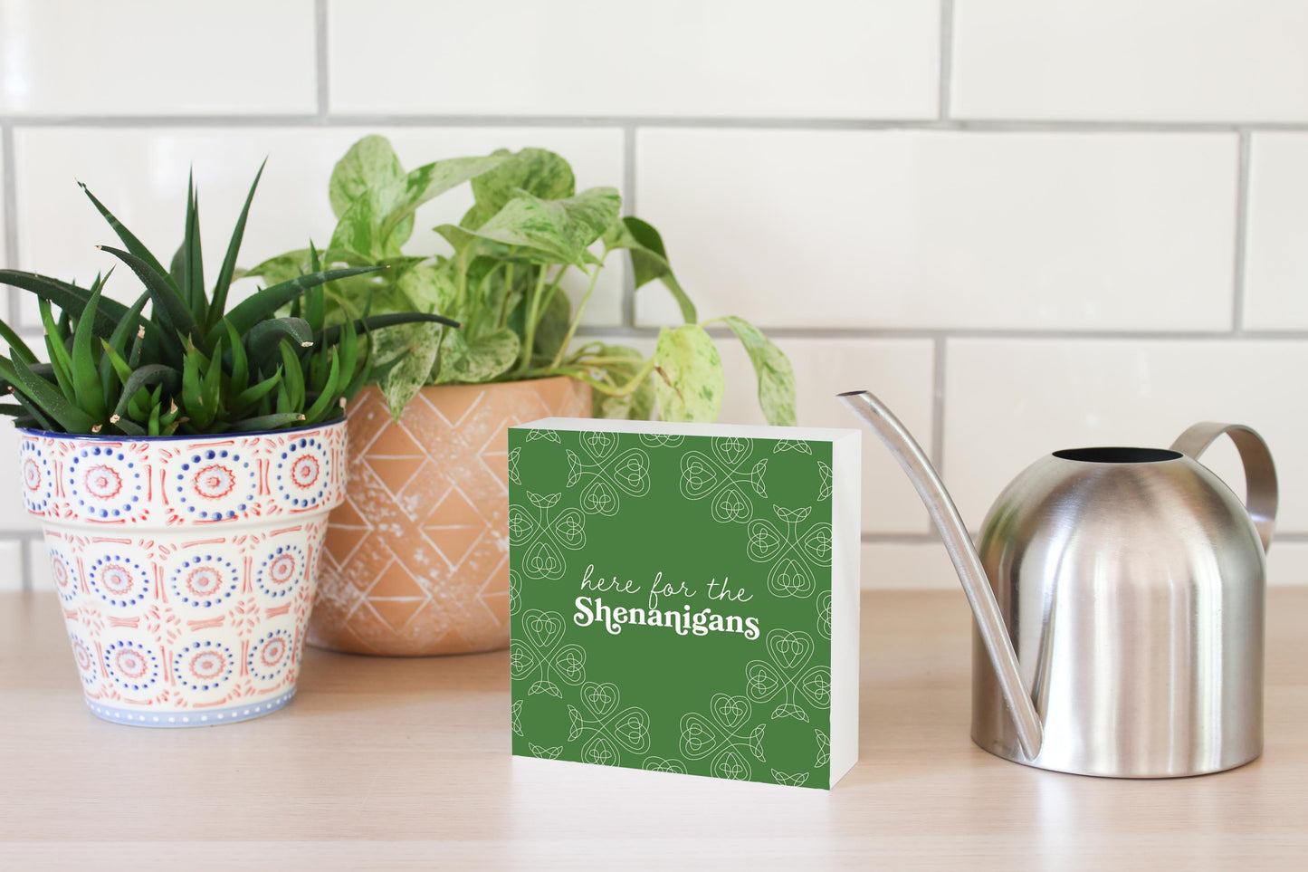 Dark Green Shamrock Here For The Shenanigans | Wood Block | Eaches | Min 4