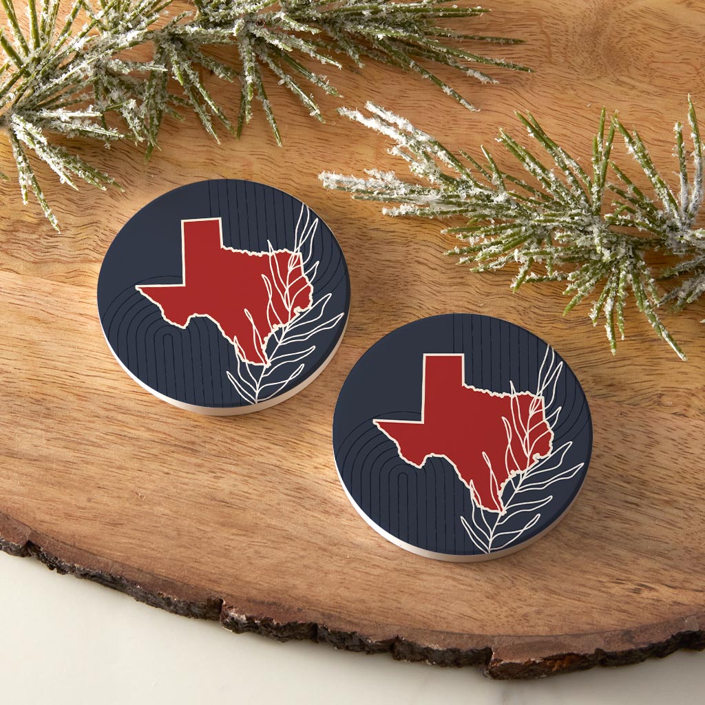 Modern Minimalist Texas Colors Shape Leaf | Absorbent Car Coasters | Set of 2 | Min 4