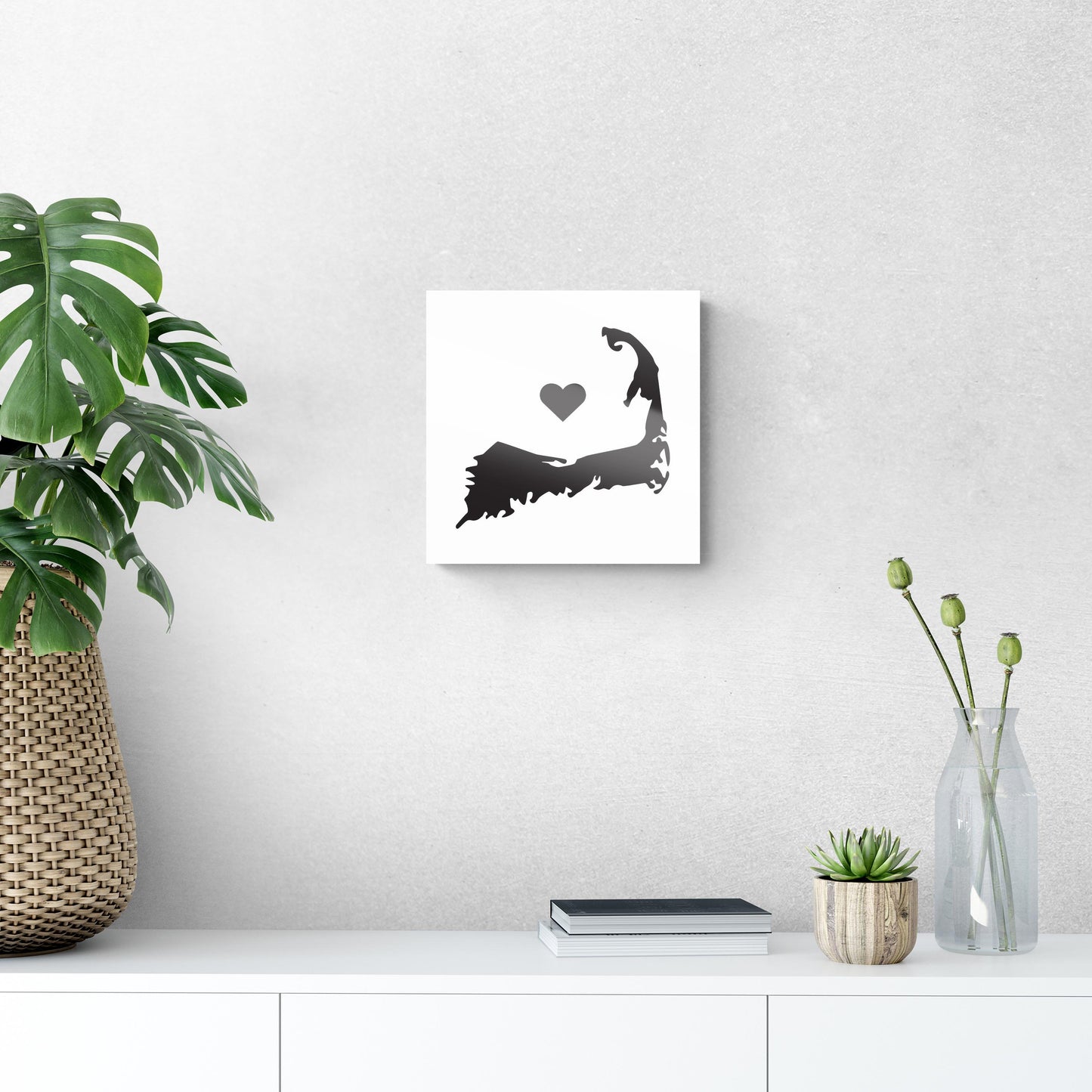 Minimalistic B&W Cape Cod With Heart | Hi-Def Glass Art | Eaches | Min 1