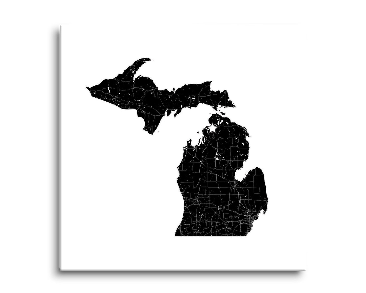 Minimalistic B&W Michigan Map Petoskey Star | Hi-Def Glass Art | Eaches | Min 2
