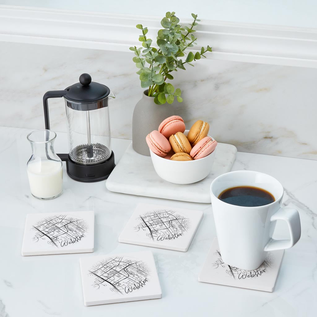 Minimalistic B&W Texas Webster Circle Map | Absorbent Coasters | Set of 4 | Min 2