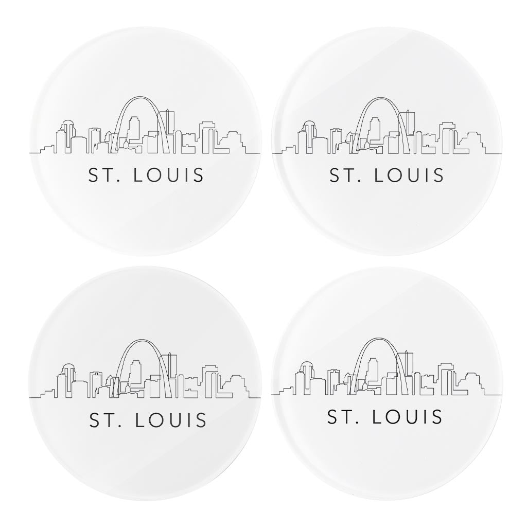 Minimalist B&W Missouri St Louis Skyline | Hi-Def Glass Coasters | Set of 4 | Min 2