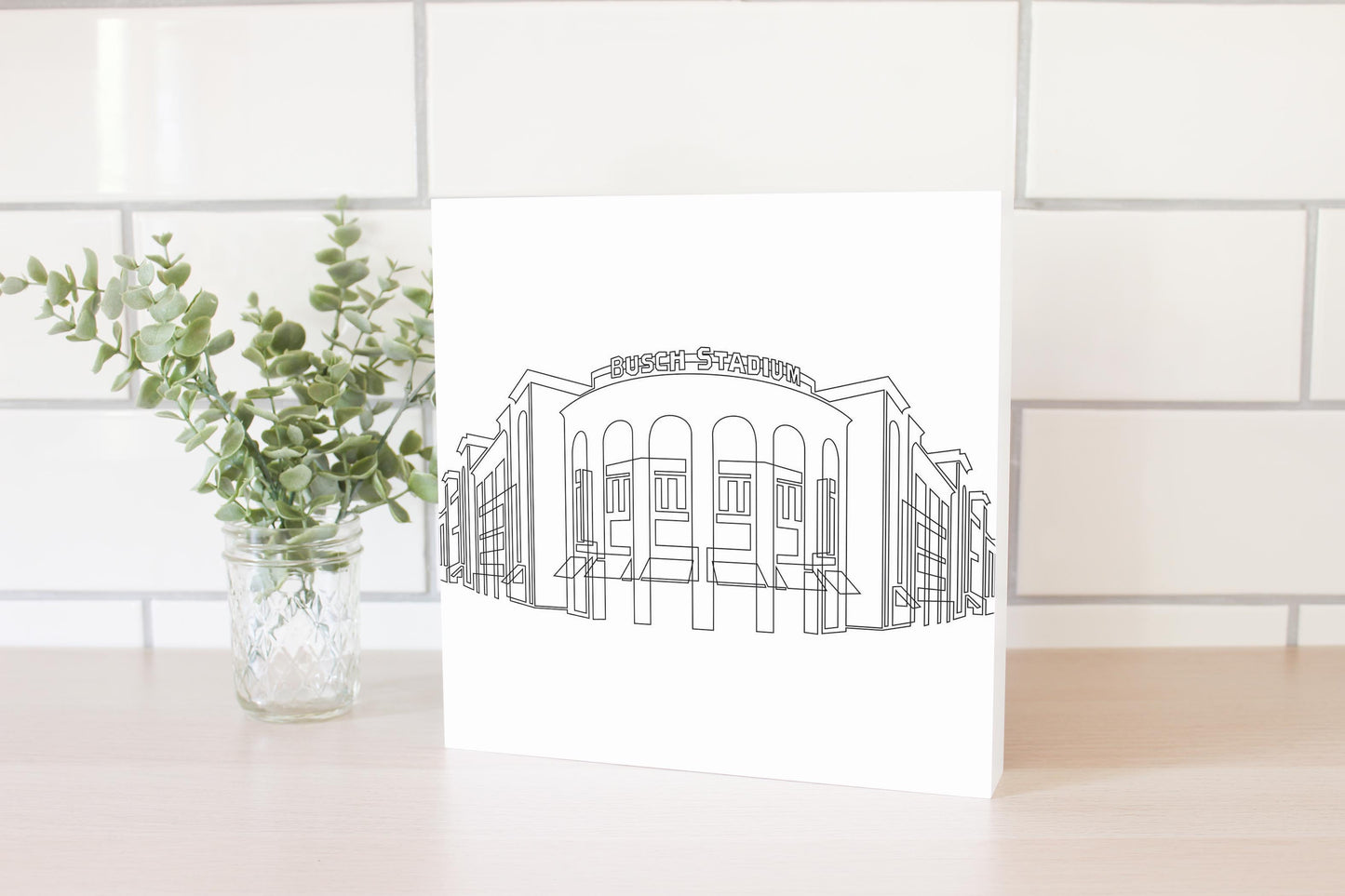 Minimalist B&W Missouri Busch Stadium Line Drawing | Wood Block | Eaches | Min 2
