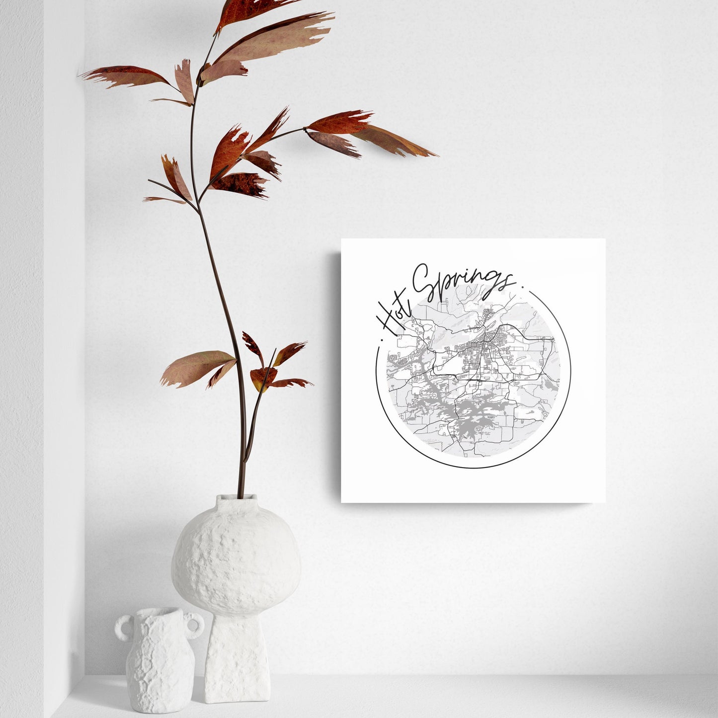 B&W Minimalist Arkansas Hot Springs Circle Map | Hi-Def Glass Art | Eaches | Min 2