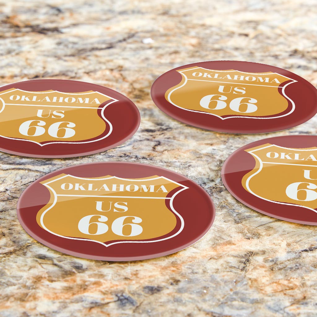 Modern Minimalist Oklahoma Us 66 Orange | Hi-Def Glass Coasters | Set of 4 | Min 2