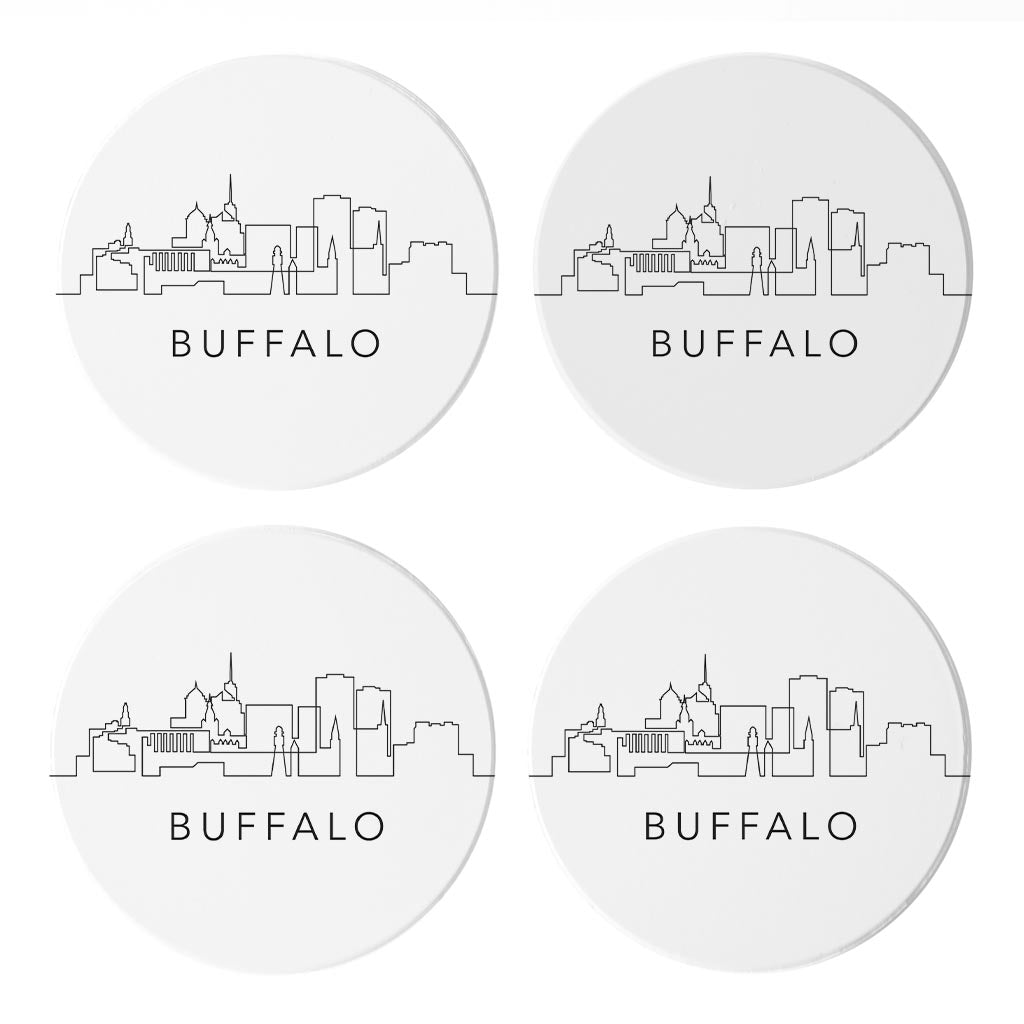 Minimalistic B&W New York Buffalo Skyline | Absorbent Coasters | Set of 4 | Min 2