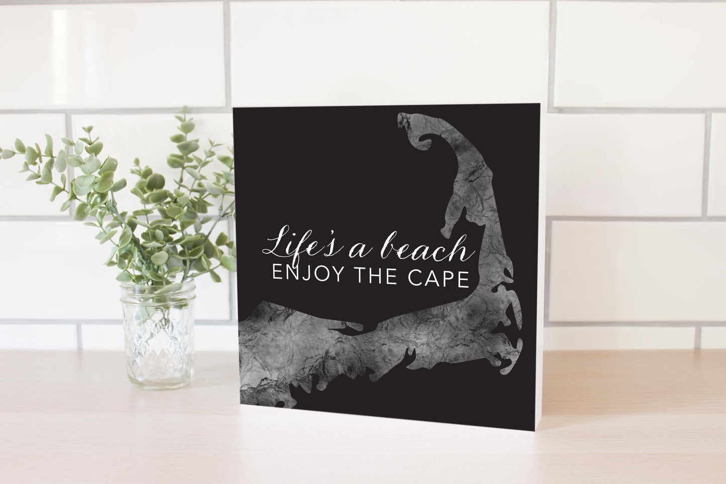 Minimalistic B&W Cape Cod Lifes A Beach | Wood Block | Eaches | Min 2