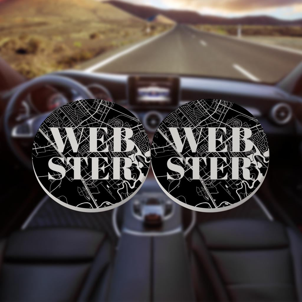 Minimalistic B&W Texas Webster Map | Absorbent Car Coasters | Set of 2 | Min 4
