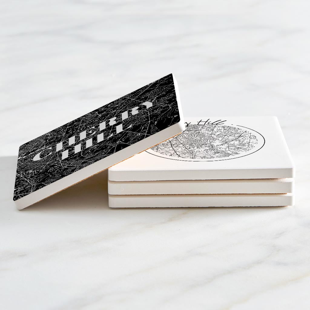 Minimalistic B&W New Jersey Cherry Hill Maps | Absorbent Coasters | Set of 4 | Min 2