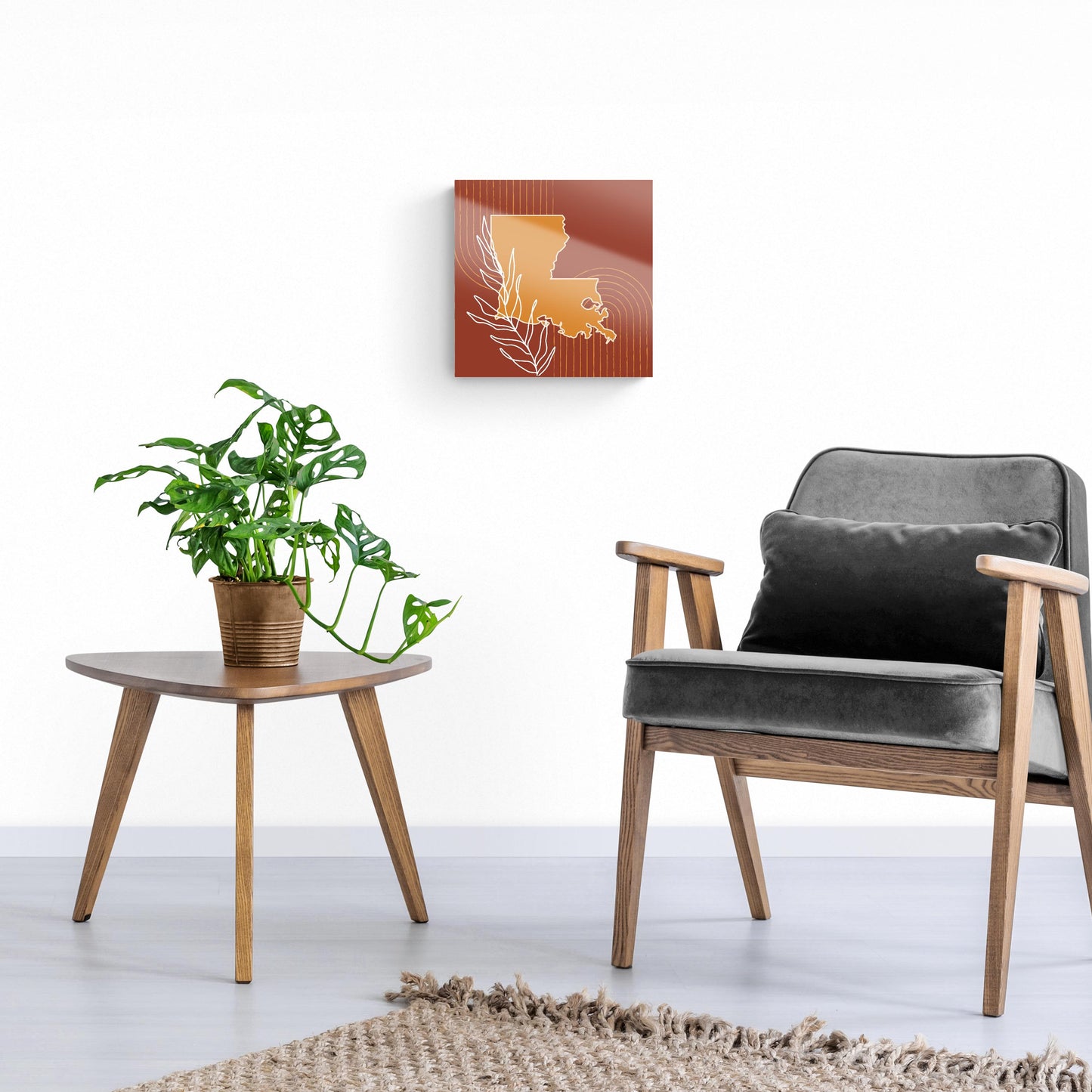 Modern Minimalist Louisiana State Shape With Leaf | Hi-Def Glass Art | Eaches | Min 1
