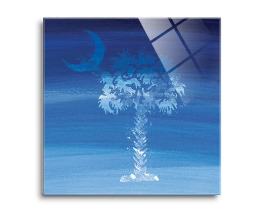 South Carolina Blue Water Color Palm Trees | Hi-Def Glass Art | Eaches | Min 2