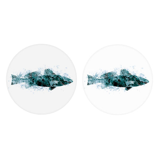 Blue White Water Color Speckled Trout | Absorbent Car Coasters | Set of 2 | Min 4