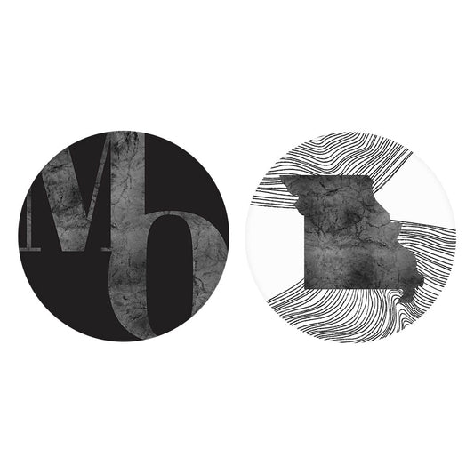 Minimalist B&W Missouri Initials State| Absorbent Car Coasters | Set of 2 | Min 4