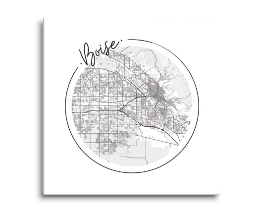 Minimalist B&W Idaho Boise Circle Map | Hi-Def Glass Art | Eaches | Min 2