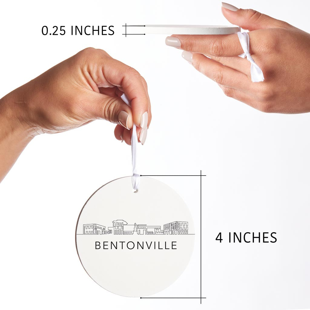 Minimalist B&W Arkansas Bentonville Skyline | Wood Ornament | Eaches | Min 6