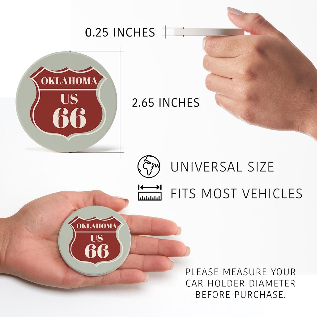 Modern Minimalist Oklahoma Us 66 Blue | Absorbent Car Coasters | Set of 2 | Min 4