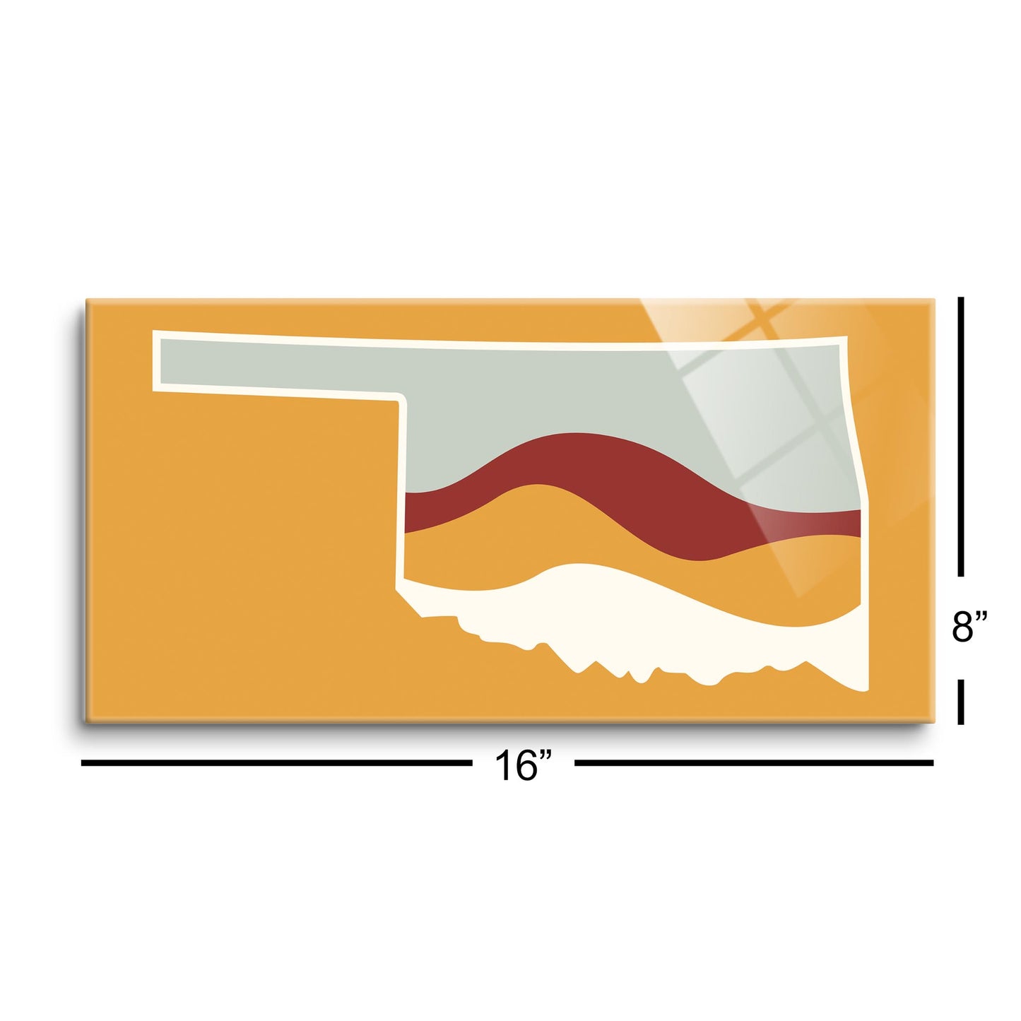 Modern Minimalist Oklahoma Orange Retro State Shape With Hills | Hi-Def Glass Art | Eaches | Min 2