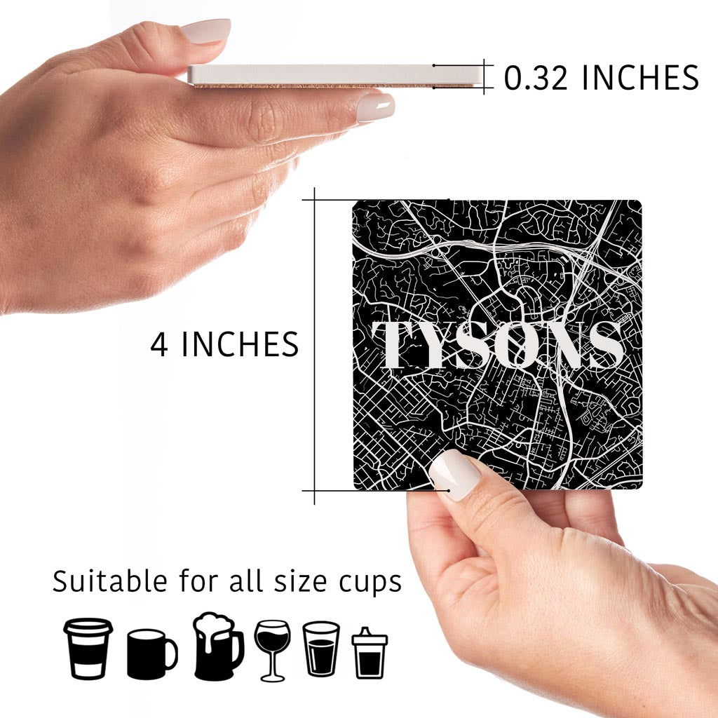 Minimalistic B&W Virginia Tysons Maps | Absorbent Coasters | Set of 4 | Min 2