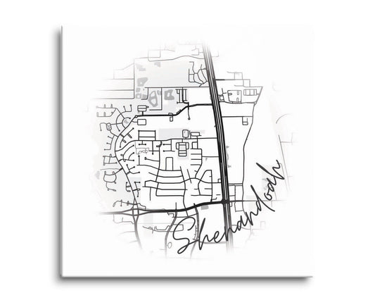 Minimalistic B&W Texas Shenandoah Circle Map | Hi-Def Glass Art | Eaches | Min 2