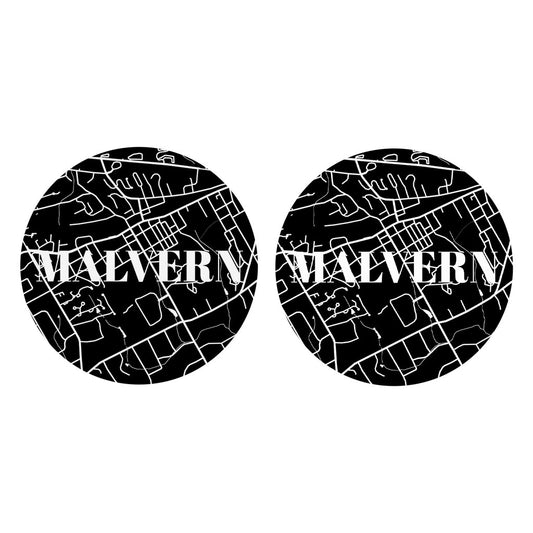 Minimalistic B&W Pennsylvania Malvern Map | Absorbent Car Coasters | Set of 2 | Min 4