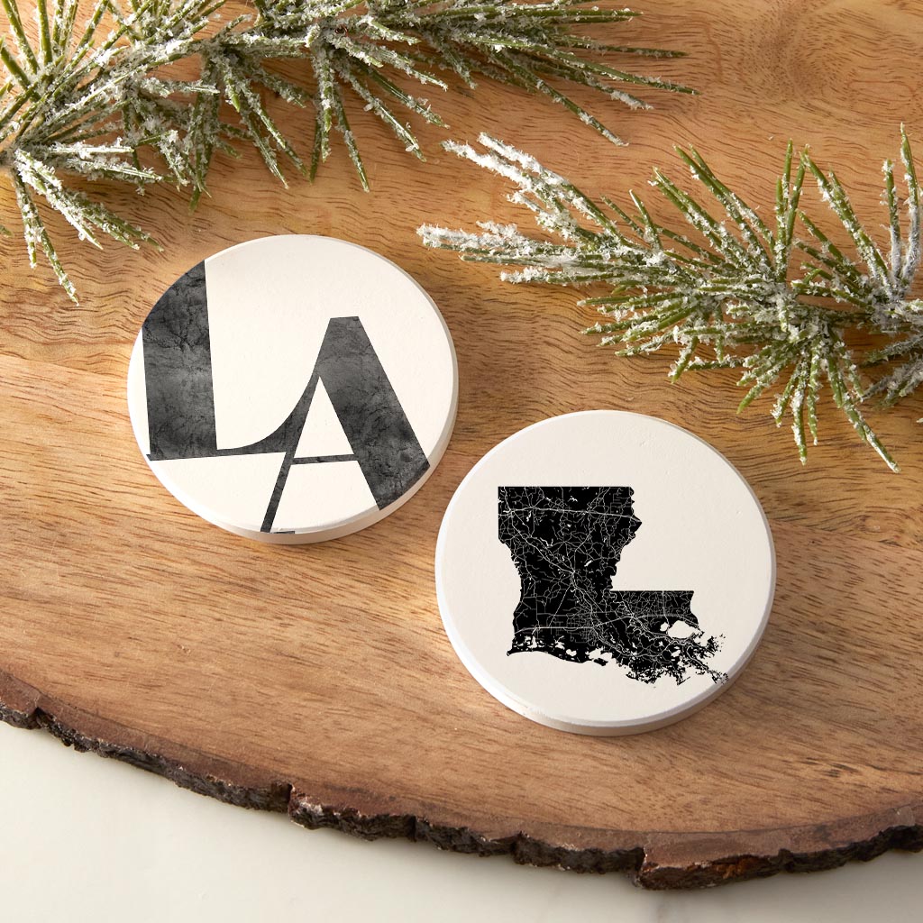 Modern Black White Louisiana Set | Absorbent Car Coasters | Set of 2 | Min 4