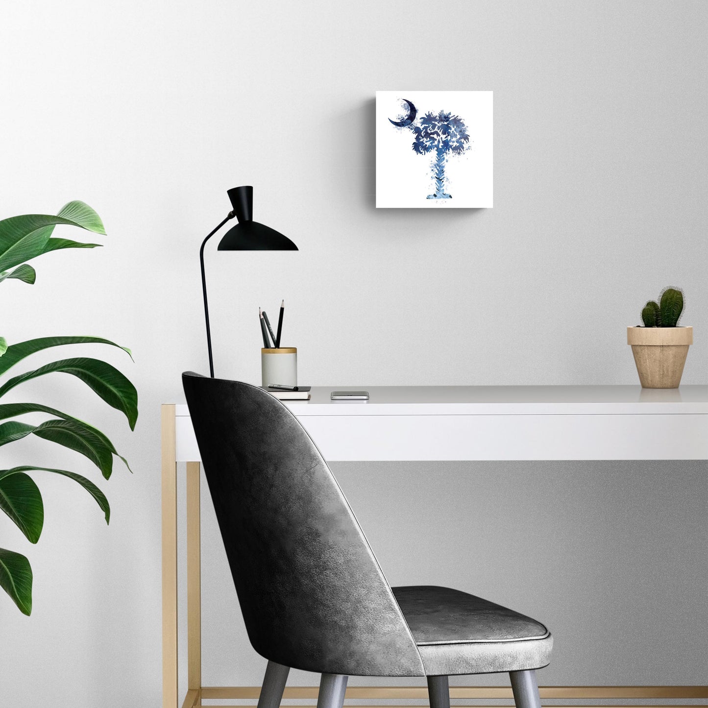 South Carolina Blue Water Color Palm Trees On White | Hi-Def Glass Art | Eaches | Min 2