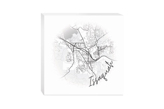 Minimalistic B&W Washington Issaquah Circle Map | Wood Block | Eaches | Min 2